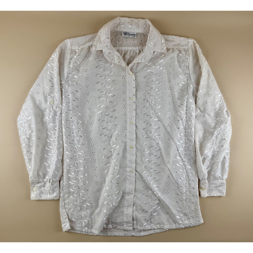 Vintage‎ Cottagecore Eyelet Embroidered Button Down Blouse Size M All Hours